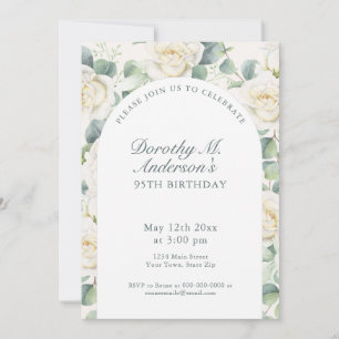 Invitation Fête d'anniversaire des 95 ans Elegant Rose Blanch