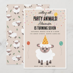 Invitation Fête d'anniversaire des animaux de ferme moutons a