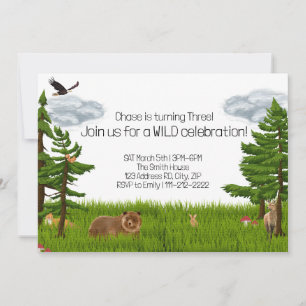 Invitation Fête d'anniversaire des animaux de forêt, Annivers