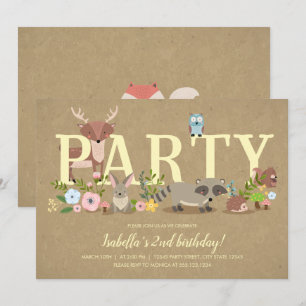 Invitation Fête d'anniversaire des animaux de forêt de Woodla