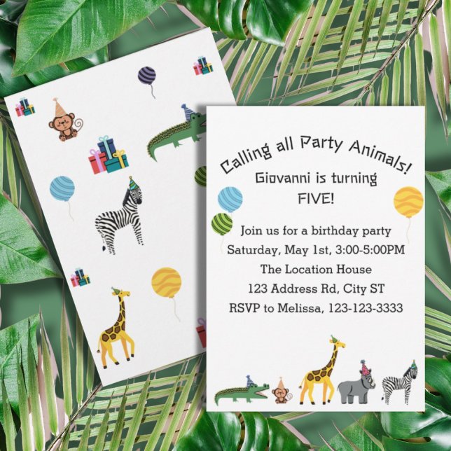 Invitation Fête d'anniversaire des animaux de la jungle, Anni (Créateur téléchargé)