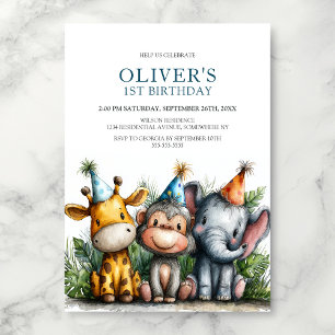 Invitation Fête d'anniversaire des animaux de safari tropicau