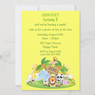 Invitation Fête d'anniversaire des animaux du zoo de Cute