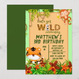 Invitation Fête d'anniversaire des animaux Safari Wild