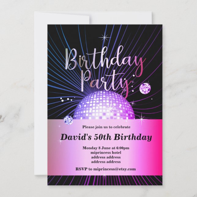 Invitation fête d'anniversaire des années 70, soirée disco (Devant)