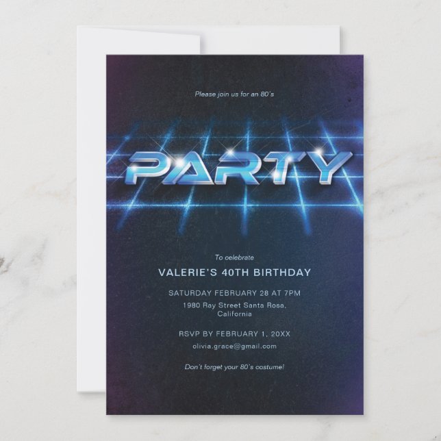 Invitation Fête d'anniversaire des années 80 (Devant)