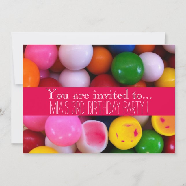 Invitation Fête d'anniversaire des boules de gomme à bonbons (Devant)