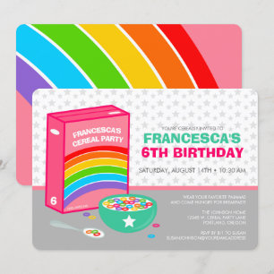 Invitation Fête d'anniversaire des céréales arc-en-ciel