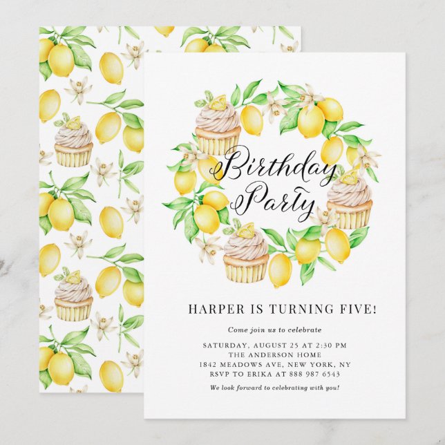 Invitation Fête d'anniversaire des citrons et des citrons de  (Devant / Derrière)