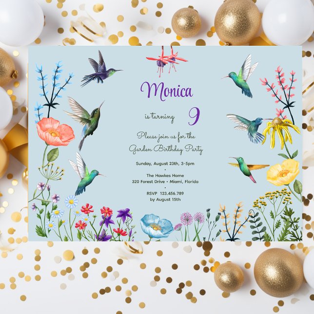 Invitation Fête d'anniversaire des colibris et du jardin des  (Créateur téléchargé)