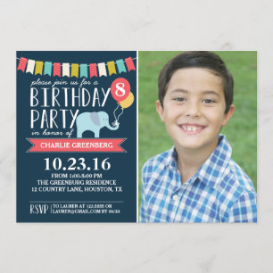 Invitation Fête d'anniversaire des éléphants d'âge personnali