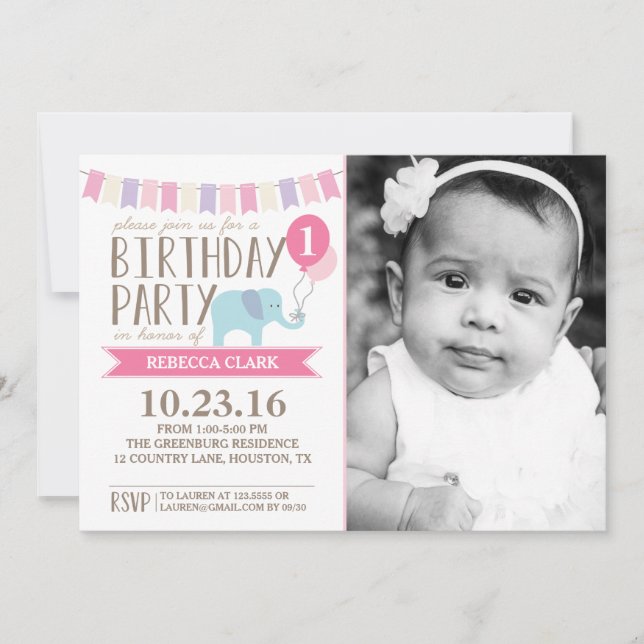 Invitation Fête d'anniversaire des éléphants d'âge personnali (Devant)