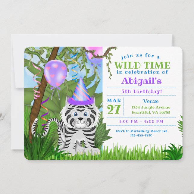 Invitation Fête d'anniversaire des enfants au thème de la jun (Devant)