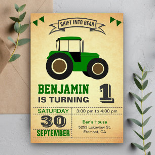Invitation Fête d'anniversaire des enfants avec tracteur de f