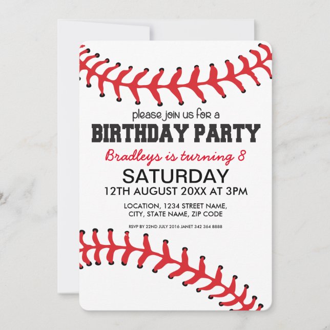 Invitation Fête d'anniversaire des enfants de baseball (Devant)