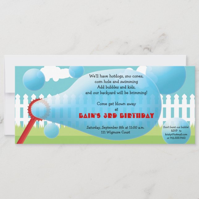Invitation Fête d'anniversaire des enfants de bulles (Devant)