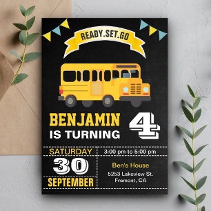 Invitation Fête d'anniversaire des enfants du bus scolaire ja