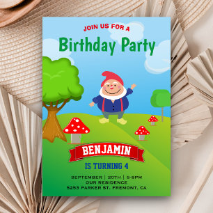 Invitation Fête d'anniversaire des enfants Gnome de jardin
