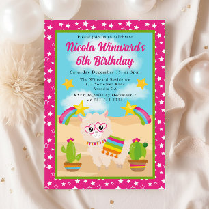 Invitation Fête d'anniversaire des enfants lama d'été mignon