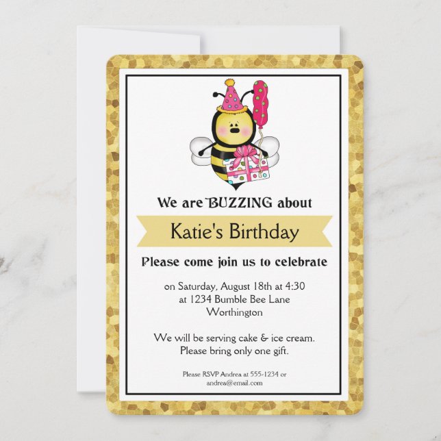 Invitation Fête d'anniversaire des enfants Little Bumble Bee  (Devant)