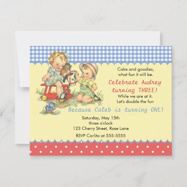 Invitation Fête d'anniversaire des enfants Vintages et des co (Devant)