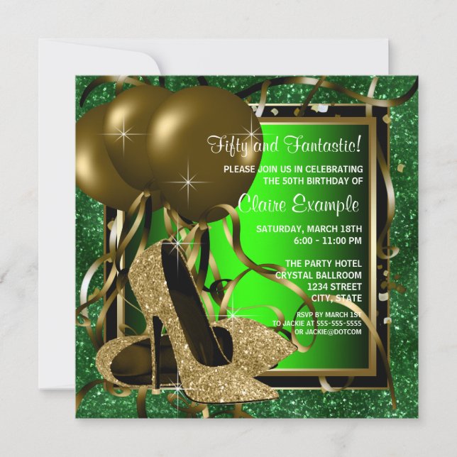 Invitation Fête d'anniversaire des femmes à talons hauts vert (Devant)
