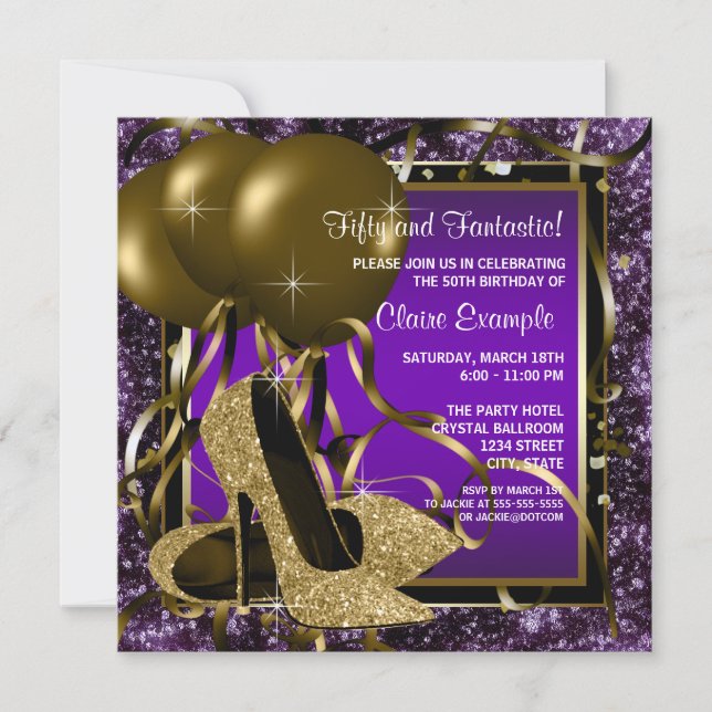 Invitation Fête d'anniversaire des femmes à talons vifs viole (Devant)