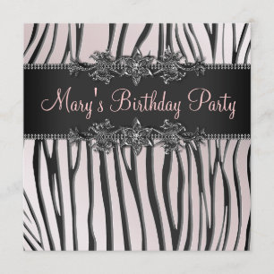 Invitation Fête d'anniversaire des femmes du Zèbre noir rose