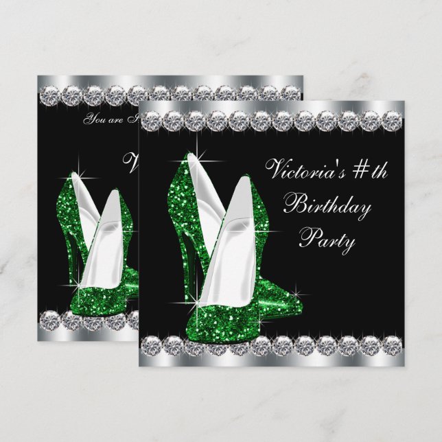 Invitation Fête d'anniversaire des femmes élégantes Black Eme (Devant / Derrière)