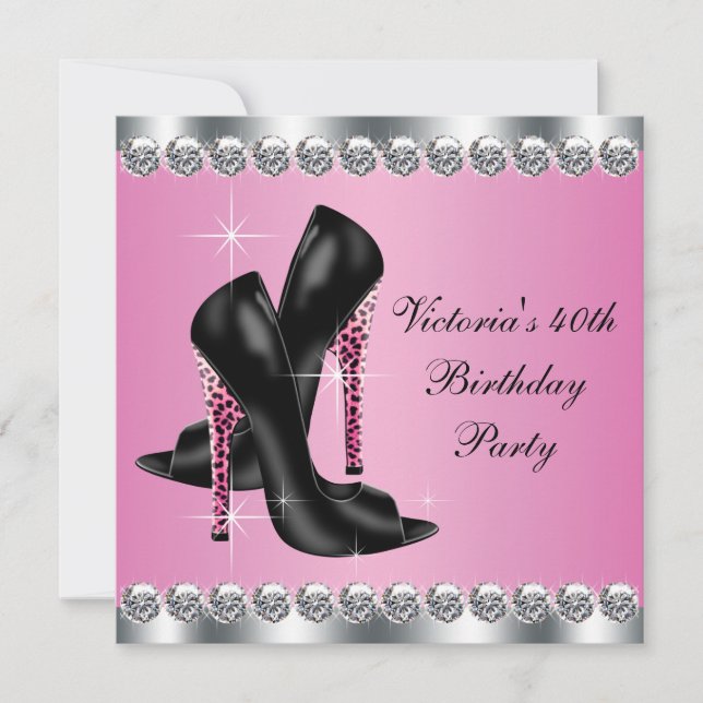 Invitation Fête d'anniversaire des femmes élégantes chic rose (Devant)