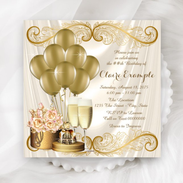 Invitation Fête d'anniversaire des femmes ivoiriennes et d'or (Beautiful ivory and gold any number birthday and event invitation. Simply add your event details.)