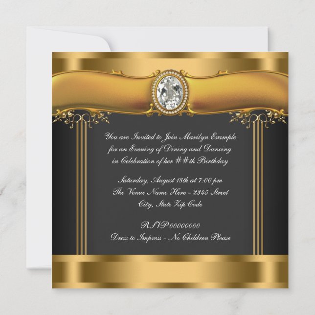 Invitation Fête d'anniversaire des femmes noires et d'or (Dos)