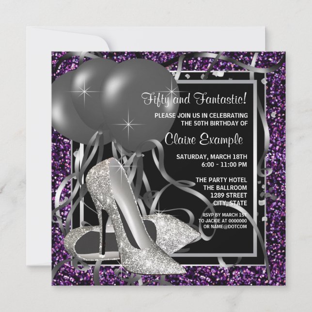 Invitation Fête d'anniversaire des femmes noires et violettes (Devant)
