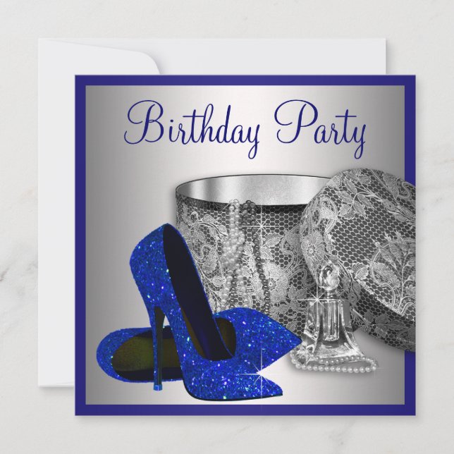 Invitation Fête d'anniversaire des femmes Royal Blue et Silve (Devant)