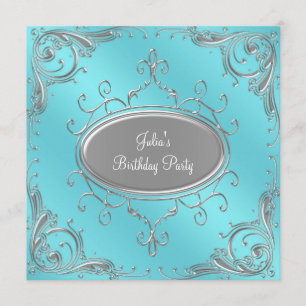 Invitation Fête d'anniversaire des femmes Turquoises d'argent