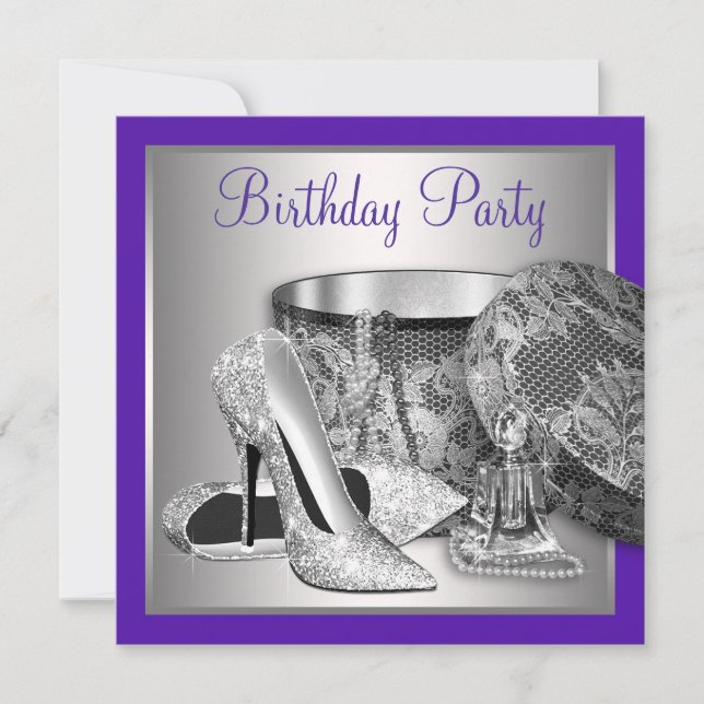 Invitation Fête d'anniversaire des femmes violet et argent ha (Devant)