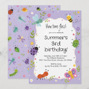 Invitation Fête d'anniversaire des filles avec des bugs migno