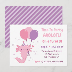Invitation Fête d'anniversaire des filles avec un Axolotl mig