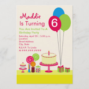 Invitation Fête d'anniversaire des filles - Ballons de gâteau