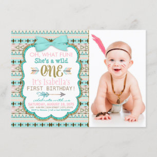 Invitation Fête d'anniversaire des filles Boho Tribal 1 an