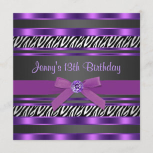 Invitation Fête d'anniversaire des filles du Zèbre Violet 13 