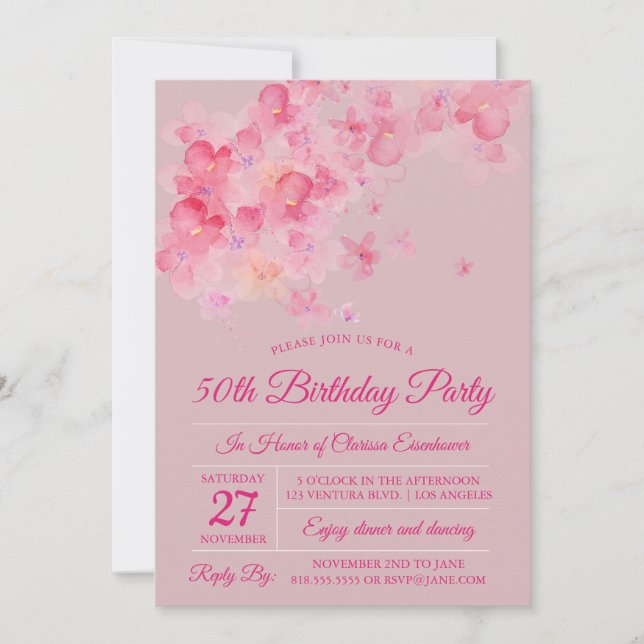 Invitation Fête d'anniversaire des fleurs de cerisiers d'eau (Devant)