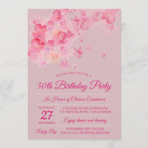 Invitation Fête d'anniversaire des fleurs de cerisiers d'eau