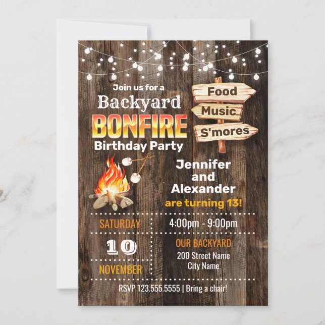 Invitation Fête d'anniversaire des frères Bonfire (Devant)