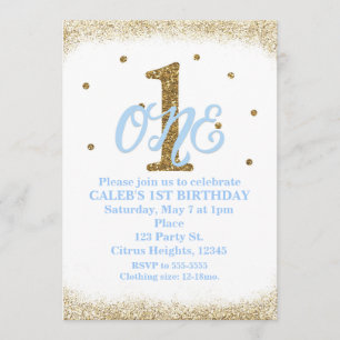 Invitation Fête d'anniversaire des garçons Blue & Gold UN an