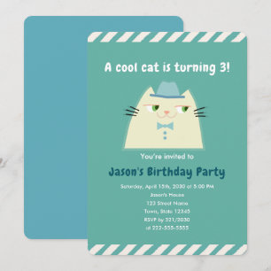Invitation Fête d'anniversaire des garçons Cool Cat