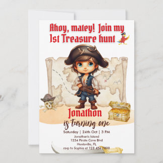 Invitation Fête d'anniversaire des garçons mignon pirate marr