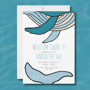 Invitation Fête d'anniversaire des garçons Océan Baleine