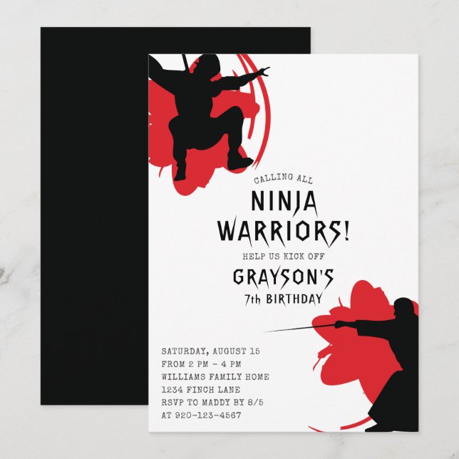 Invitation Fête d'anniversaire des guerriers modernes de Ninj (Devant / Derrière)
