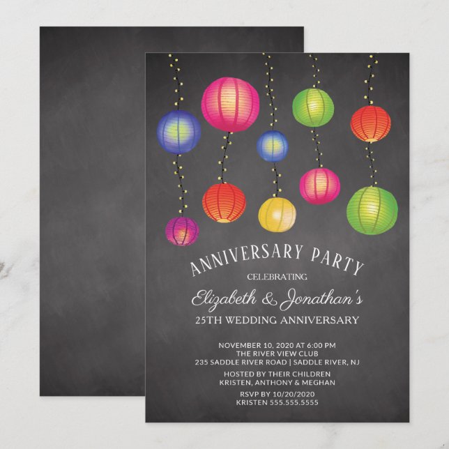 Invitation Fête d'anniversaire des lampions d'été (Devant / Derrière)